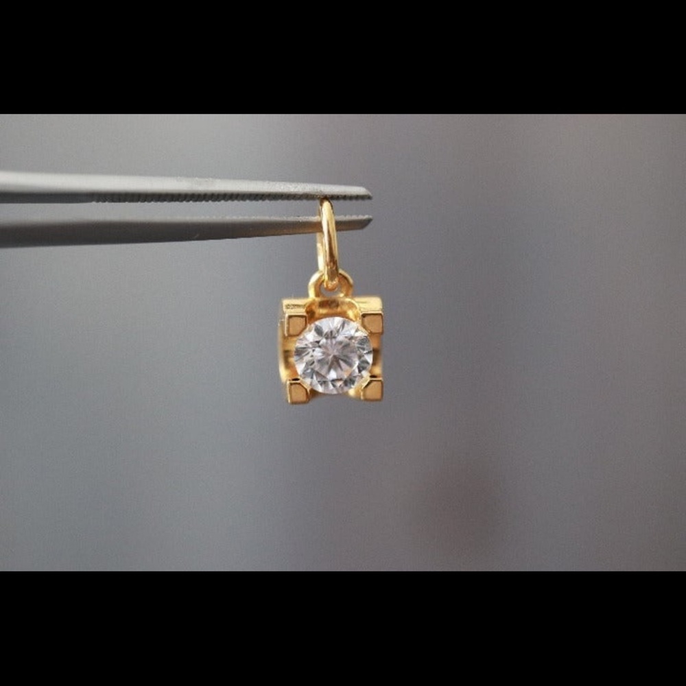 Real Gold 18K Yellow Gold Square Pendant with CZ Stones Fine Jewelry
